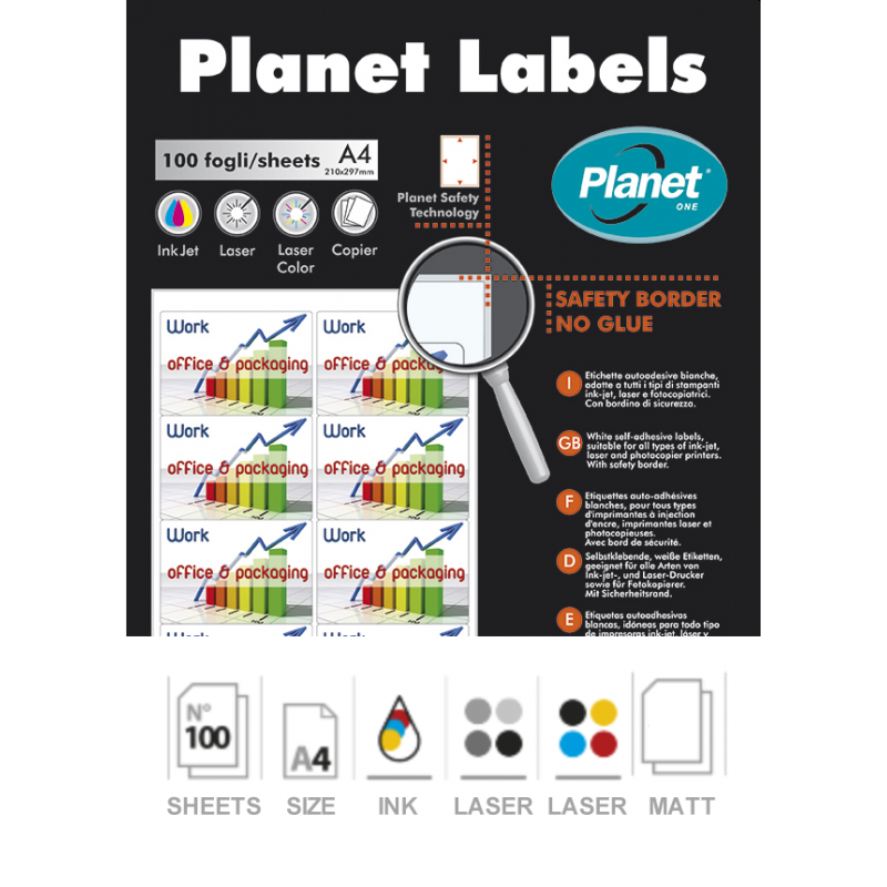 Etichette adesive A4 in carta bianca opaca Inkjet e Laser - 97x42,3