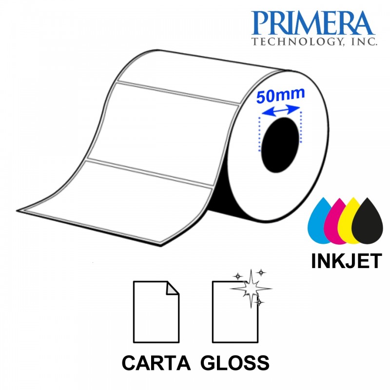 Rotolo etichette 101,6x38,1 carta lucida (1300 etic.) - 4"x1,5" - anima 2" - Primera