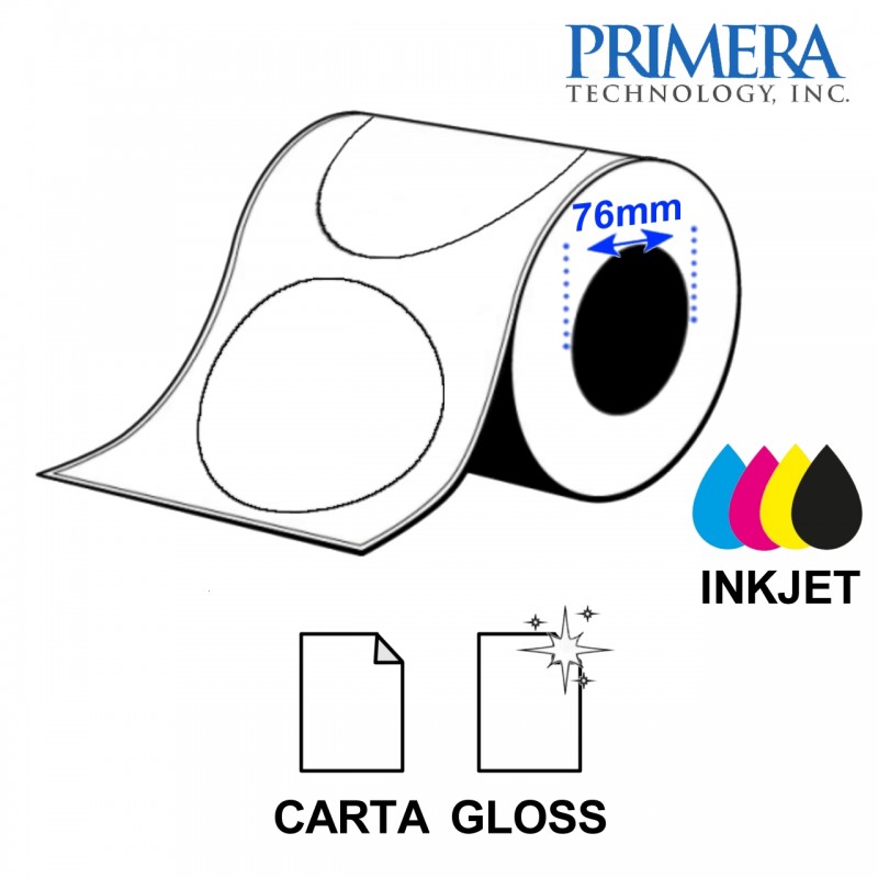 Etichette adesive tonde in bobina originali 63,5 mm carta lucida per  stampante Primera LX900e Primera LX910e Primera LX3000e