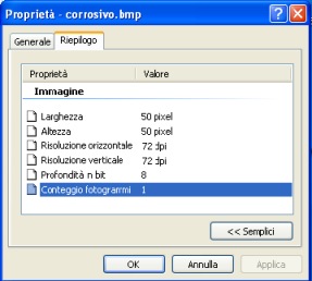 riepilogo proprietà immagine